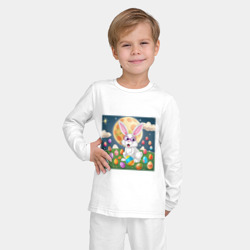 Пижама с принтом Зайчик ботаник для ребенка, вид на модели спереди №2. Цвет основы: белый