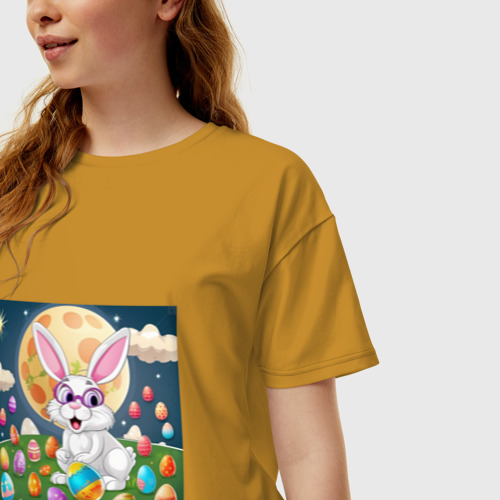 Женская футболка хлопок Oversize Зайчик ботаник, цвет горчичный - фото 3