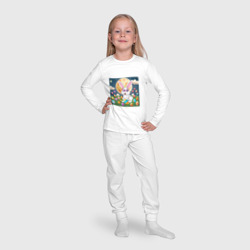 Пижама с принтом Зайчик ботаник для ребенка, вид на модели спереди №4. Цвет основы: белый