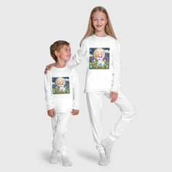 Пижама с принтом Зайчик ботаник для ребенка, вид на модели спереди №5. Цвет основы: белый