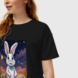 Женская футболка хлопок Oversize Ночной кролик - фото 2