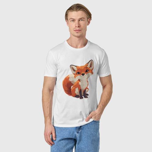 Мужская футболка хлопок Cute little fox, цвет белый - фото 3