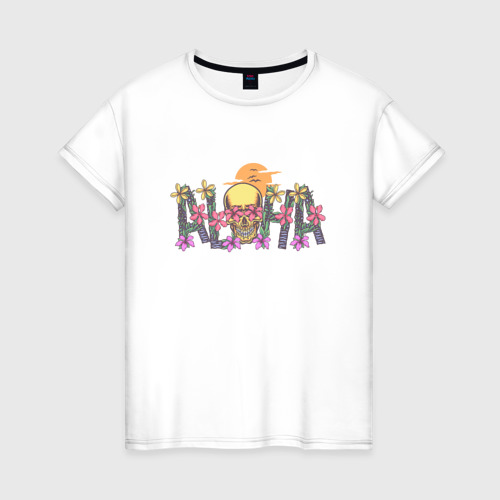 Женская футболка хлопок Aloha череп, цвет белый