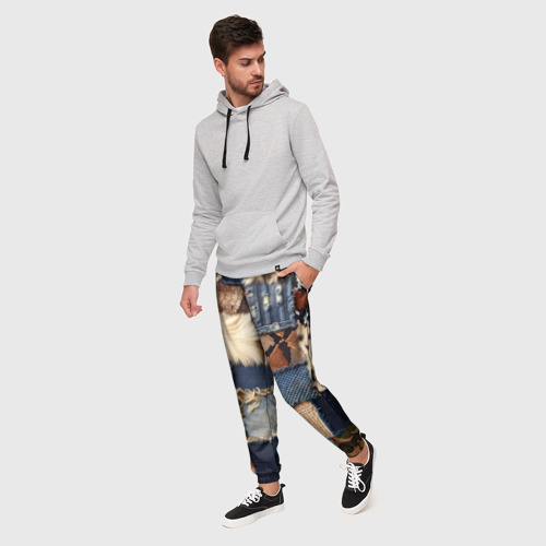 Мужские брюки 3D Деним с мехом пэчворк, цвет 3D печать - фото 3