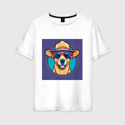 Собака в очках и шляпе – Женская футболка хлопок Oversize с принтом купить со скидкой в -16%