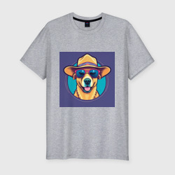 Собака в очках и шляпе – Мужская футболка хлопок Slim с принтом купить