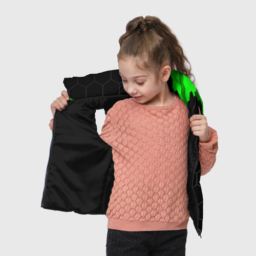 Детский жилет утепленный 3D с принтом Yamaha green sport hexagon, вид сбоку #3
