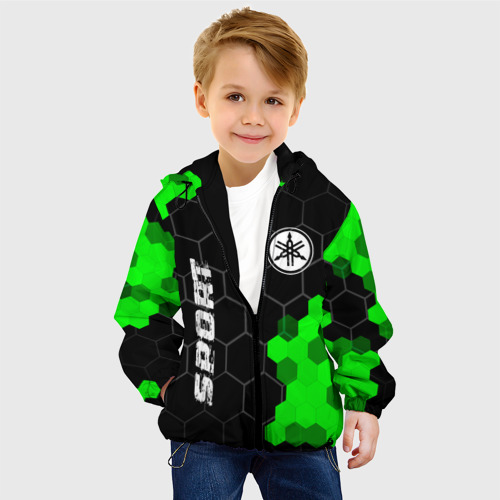 Детская куртка 3D с принтом Yamaha green sport hexagon, фото на моделе #1
