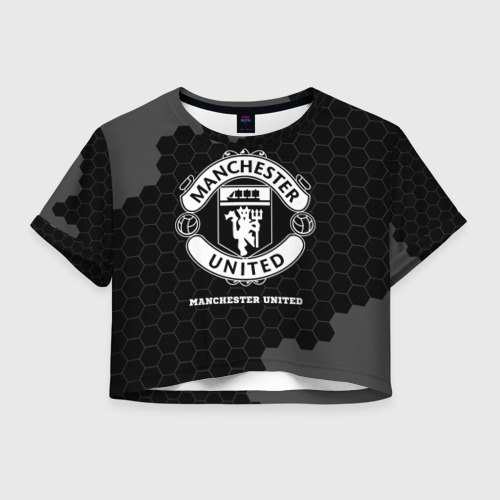 Женская футболка Crop-top 3D Manchester United sport на темном фоне, цвет 3D печать