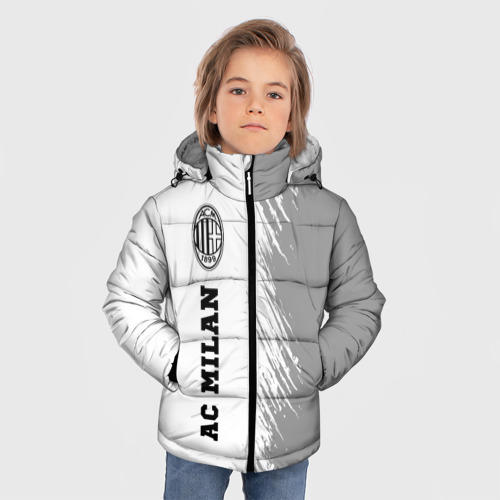 Зимняя куртка для мальчиков 3D с принтом AC Milan sport на светлом фоне по-вертикали, фото на моделе #1