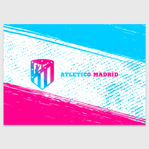 Поздравительная открытка Atletico Madrid neon gradient style по-горизонтали, цвет белый