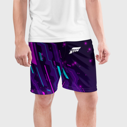 Мужские шорты спортивные с принтом Forza Horizon neon gaming, фото на моделе #1