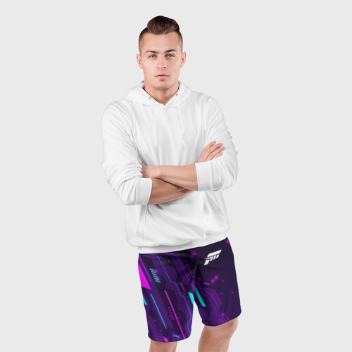 Мужские шорты спортивные с принтом Forza Horizon neon gaming, фото #4