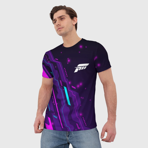 Мужская футболка 3D с принтом Forza Horizon neon gaming, фото на моделе #1