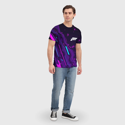 Мужская футболка 3D с принтом Forza Horizon neon gaming, вид сбоку #3