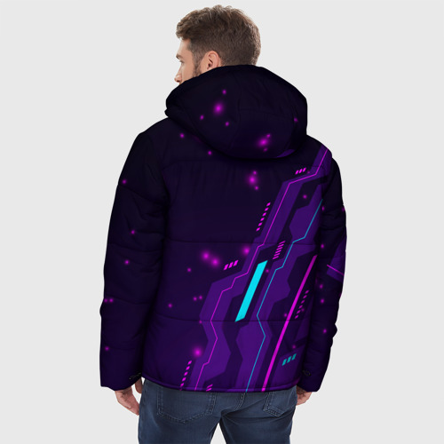Мужская зимняя куртка 3D с принтом Forza Horizon neon gaming, вид сзади #2