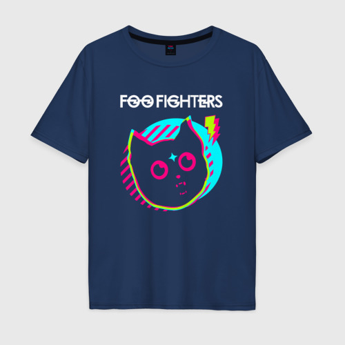 Мужская футболка из хлопка оверсайз с принтом Foo Fighters rock star cat, вид спереди №1