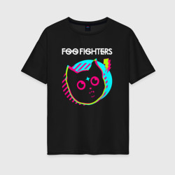 Женская футболка хлопок Oversize Foo Fighters rock star cat