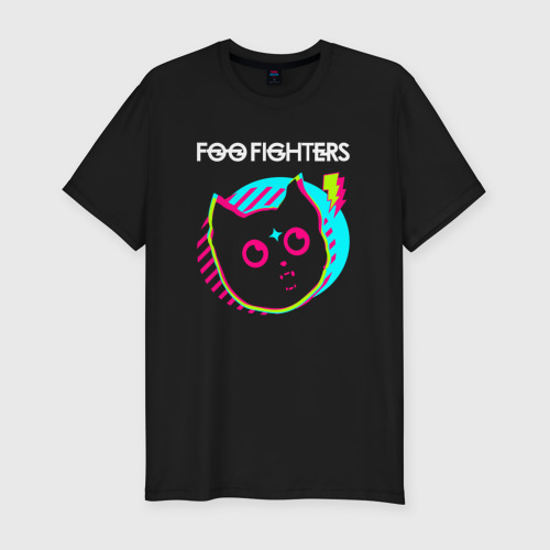 Мужская футболка хлопок Slim Foo Fighters rock star cat, цвет черный