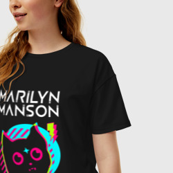 Женская футболка хлопок Oversize Marilyn Manson rock star cat - фото 2