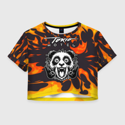 Женская футболка Crop-top 3D Tokio Hotel рок панда и огонь