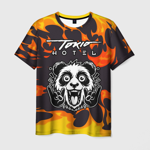 Мужская футболка 3D Tokio Hotel рок панда и огонь, цвет 3D печать