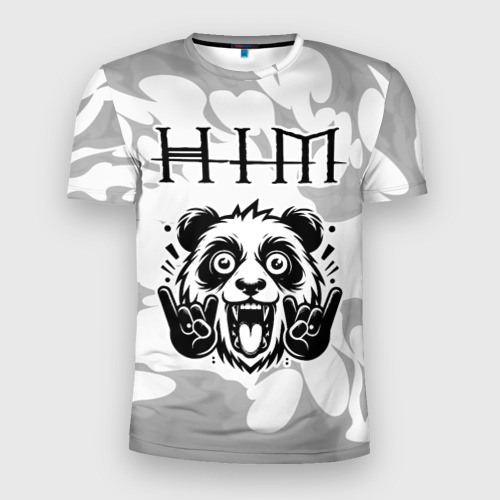 Мужская футболка 3D Slim HIM рок панда на светлом фоне, цвет 3D печать
