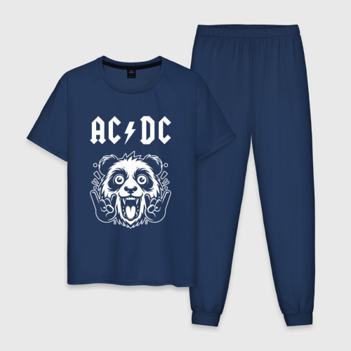 Мужская пижама хлопок с принтом AC DC rock panda, вид спереди #2
