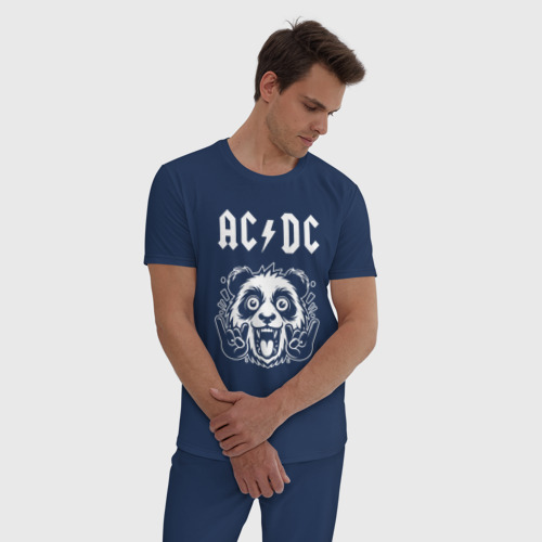 Мужская пижама хлопок с принтом AC DC rock panda, фото на моделе #1