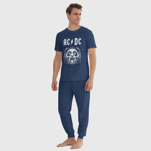 Мужская пижама хлопок с принтом AC DC rock panda, вид сбоку #3
