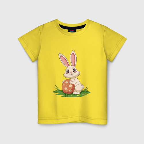 Детская футболка хлопок с принтом Пасхальный кролик и пасхальное яйцо, вид спереди #2