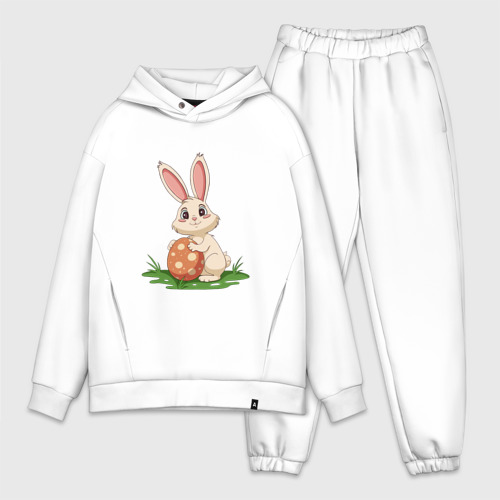 Мужской костюм oversize хлопок с принтом Пасхальный кролик и пасхальное яйцо, вид спереди #2
