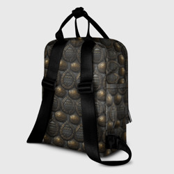 Рюкзак с принтом Темная классическая броня для женщины, вид на модели сзади №1. Цвет основы: белый