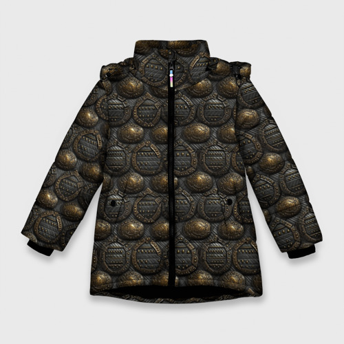 Зимняя куртка для девочек с принтом Темная классическая броня, вид спереди №1