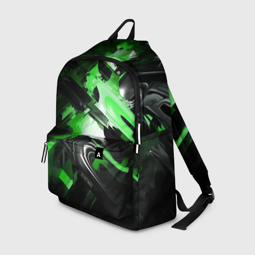 Рюкзак с принтом Green dark abstract geometry style, вид спереди №1