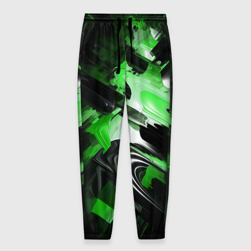 Мужские брюки с принтом Green dark abstract geometry style, вид спереди №1