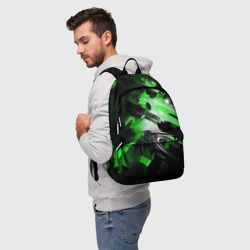 Рюкзак с принтом Green dark abstract geometry style для любого человека, вид спереди №2. Цвет основы: белый