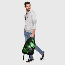 Рюкзак с принтом Green dark abstract geometry style для любого человека, вид спереди №5. Цвет основы: белый