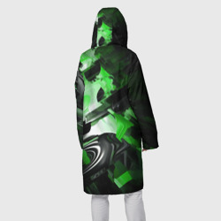 Дождевик с принтом Green dark abstract geometry style для женщины, вид на модели сзади №2. Цвет основы: белый