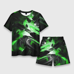 Green dark abstract geometry style – Мужской костюм с шортами 3D с принтом купить