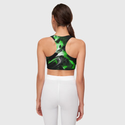 Топ с принтом Green dark abstract geometry style для женщины, вид на модели сзади №2. Цвет основы: белый