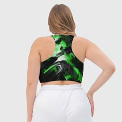 Топ с принтом Green dark abstract geometry style для женщины, вид на модели сзади №3. Цвет основы: белый