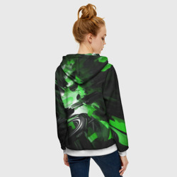 Толстовка с принтом Green dark abstract geometry style для женщины, вид на модели сзади №2. Цвет основы: белый
