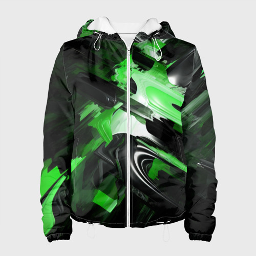 Женская куртка с принтом Green dark abstract geometry style, вид спереди №1