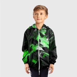 Ветровка с принтом Green dark abstract geometry style для ребенка, вид на модели спереди №2. Цвет основы: белый