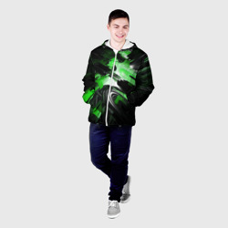 Куртка с принтом Green dark abstract geometry style для мужчины, вид на модели спереди №2. Цвет основы: белый