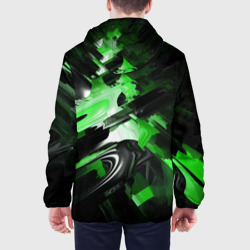 Куртка с принтом Green dark abstract geometry style для мужчины, вид на модели сзади №2. Цвет основы: белый