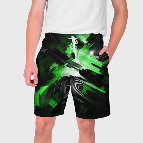 Мужские шорты с принтом Green dark abstract geometry style, вид спереди №1