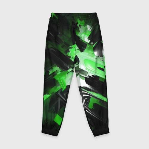 Детские брюки с принтом Green dark abstract geometry style, вид спереди №1