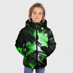 Куртка с принтом Green dark abstract geometry style для любого человека, вид спереди №2. Цвет основы: черный